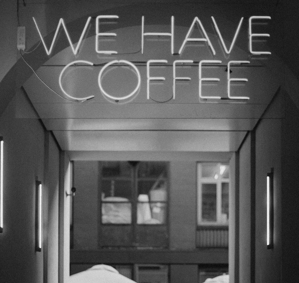 Monochrome coffee shop entrance